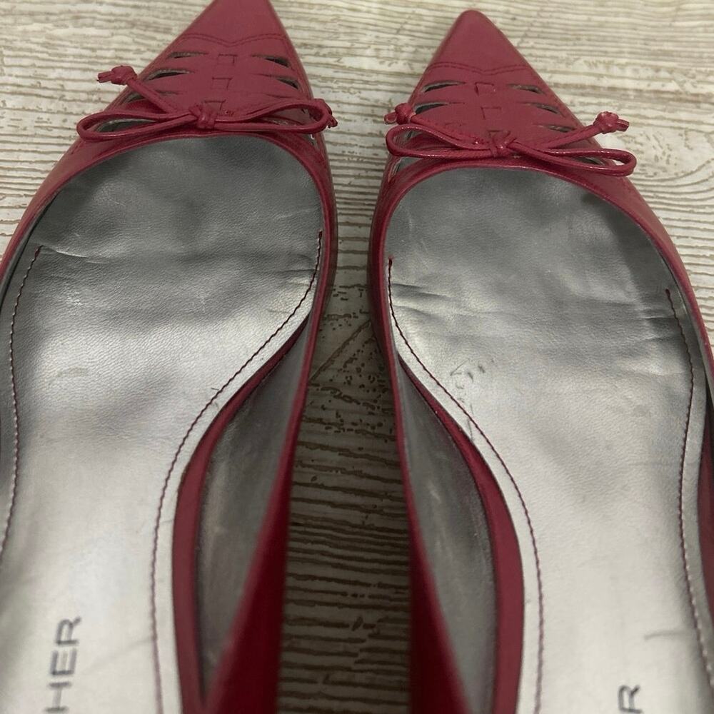 Vintage Y2K Marc Fisher Red Leather Bow Pointed Toe Cutout Kitten Heel Pumps 6 - Picture 7 of 16